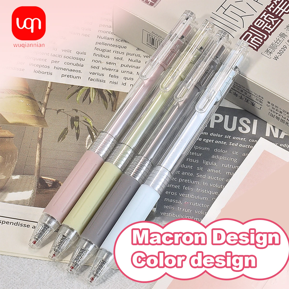 WQN-3PC Einfacher, mehrfarbiger, gepresster Gelstift, schnell trocknend, hochwertige schwarze Tinte für Schul- und Büromaterial Image