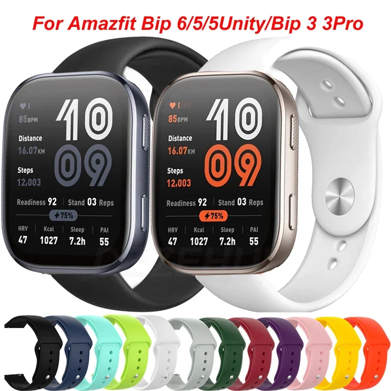 Silikonarmband für Amazfit Bip 6 Smartwatch 20 mm 22 mm Sportband für Amazfit Bip 5/5 Unity/Bip U 3 3Pro/GTS/GTR 2 3 4 42 mm 47 mm Image