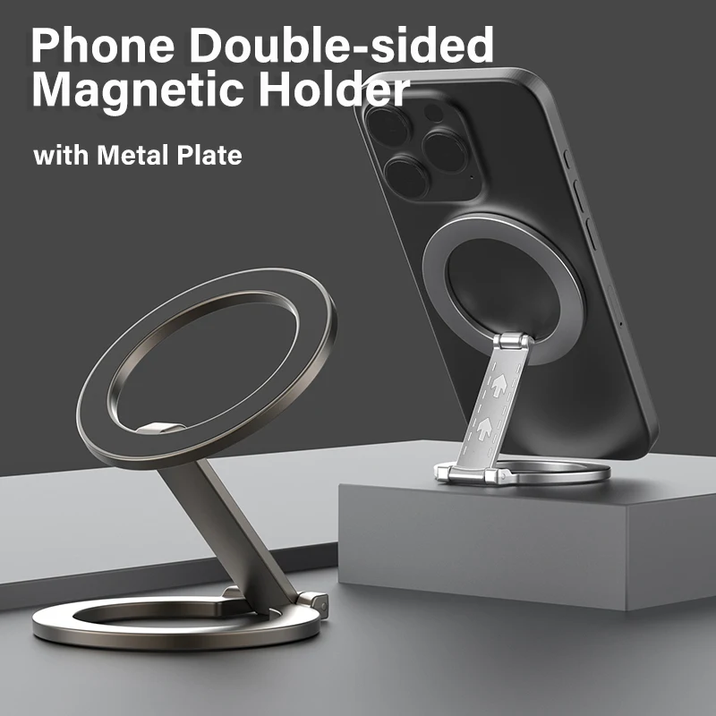 2025 Neuer doppelseitiger magnetischer Telefonhalter für iPhone 16/15/14 Folding 360 ° Rotationsständer Starker Magnetgriff für MagSafe Image