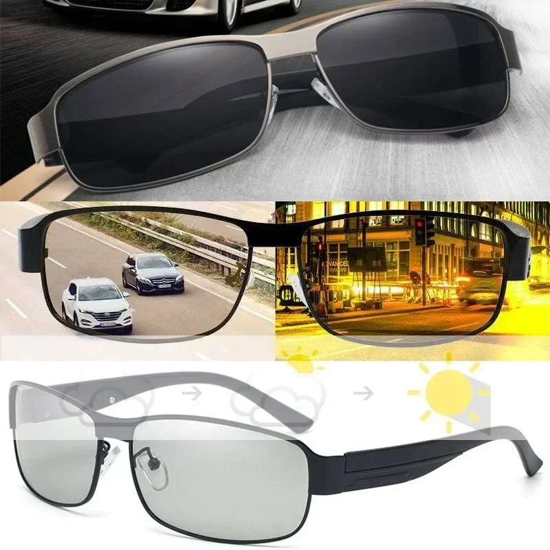 Sonnenbrille Männer Photochrome Polarisierte Fahren Chameleon Gläser Ändern Farbe Sonnenbrille Tag Nacht Vision Fahrer Brillen Image