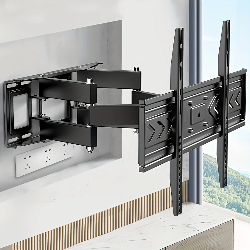 Full Motion TV-Wandhalterung, ausziehbarer Arm, beweglich, drehbar, neigbar, passend für flache, gebogene Fernseher von 26–60 Zoll, VESA 400 x 400 mm Image