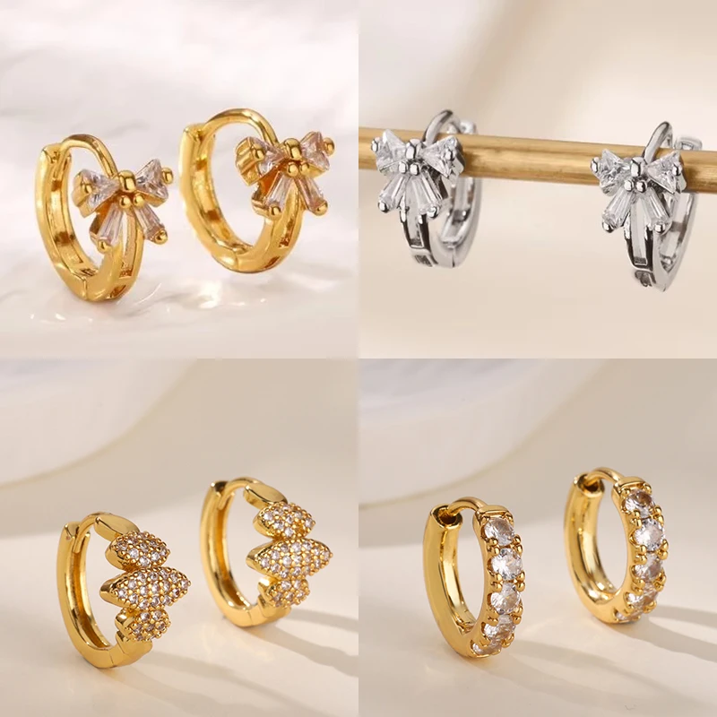 Elegante Zirkon Bogen Ohrringe Für Frauen Edelstahl Gold Farbe Bowknot Ohrringe Luxus Hochzeit Wasserdicht Schmuck Geschenk Image