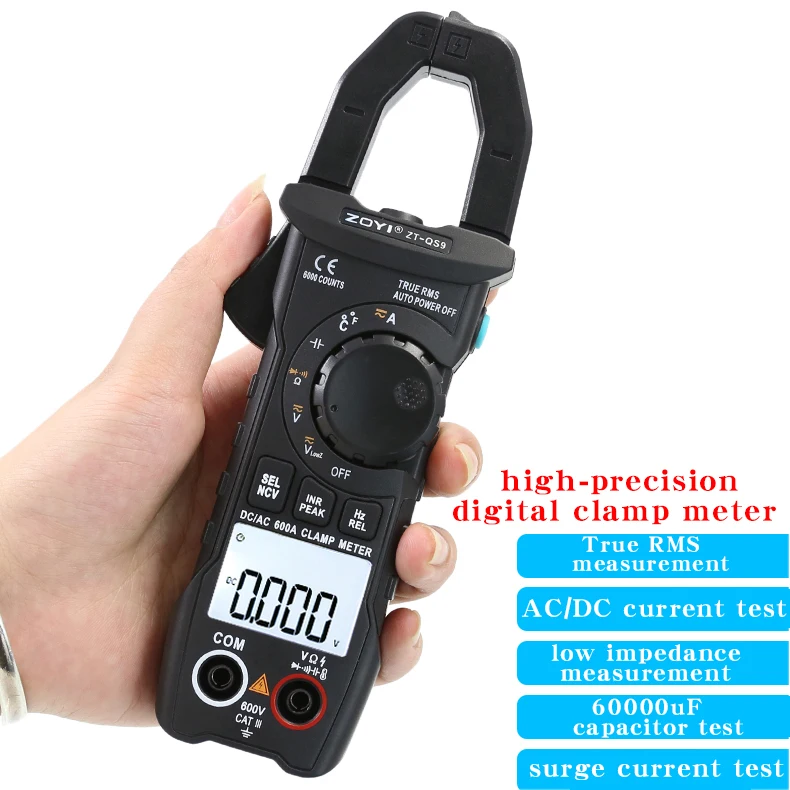 ZOYI ZT-QS9 AC/DC elektrisches digitales Zangenmessgerät, hochpräzises Multimeter, Zangenamperemeter, Kapazitätsmessgerät Image