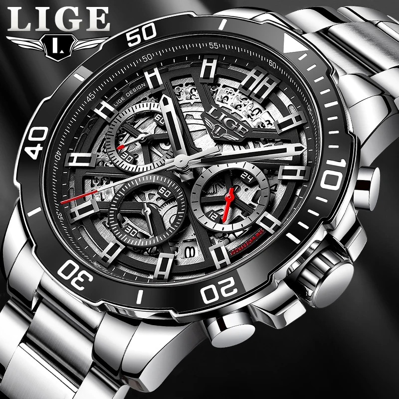 LIGE Neue Hohl Uhr Männer Mode Militär Sport Wasserdichte Quarz Armbanduhr Für Männer Top Luxus Marke Datum Chronograph Männlich Image