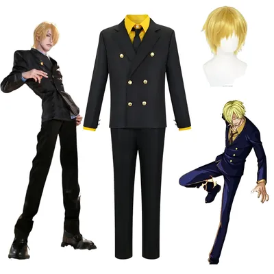 Anime One Piece Sanji Cosplay Costume Blue Yellow Shirt Suit Uniforms Full Set Halloween Party Role