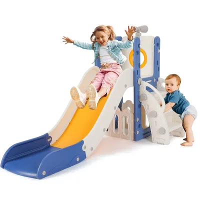 Sturdy Toddler Slide with Basketball Hoop Plastic Kids Slide Climber with Anti-Slip Steps Indoor