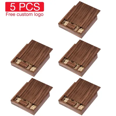 5 PCS LOT USB Flash Drives 128GB Wooden Box Photography Wedding Memory Stick 64GB Free Custom Logo