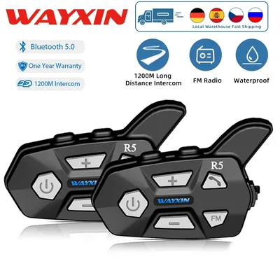 WAYXIN R5 Motorcycle Intercom Helmet Headsets FM Radio, BT5.0 Communication Interphone