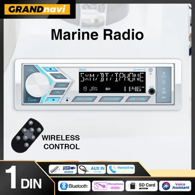 1Din Marine Stereo MP3 Receiver Bluetooth Boat Radio Digital LCD Display AM FM SD AUX Audio For