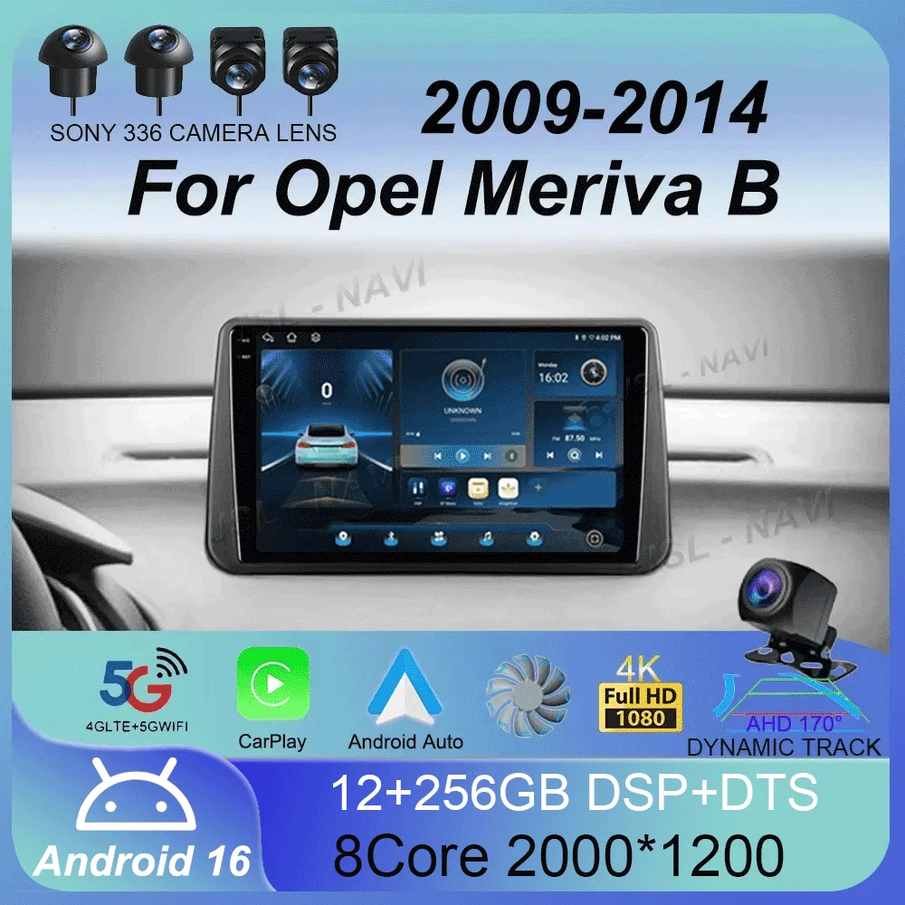Autoradio Android 16 con Carplay per Opel Meriva B 2009-2014, Navigatore GPS Multimediale, Schermo Monitor, Lettore Video TV Auto