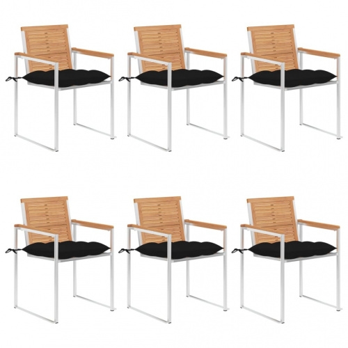 6 Stk. Gartenstühle mit Kissen Massivholz Teak | vidaXL : Farbe - Schwarz Image