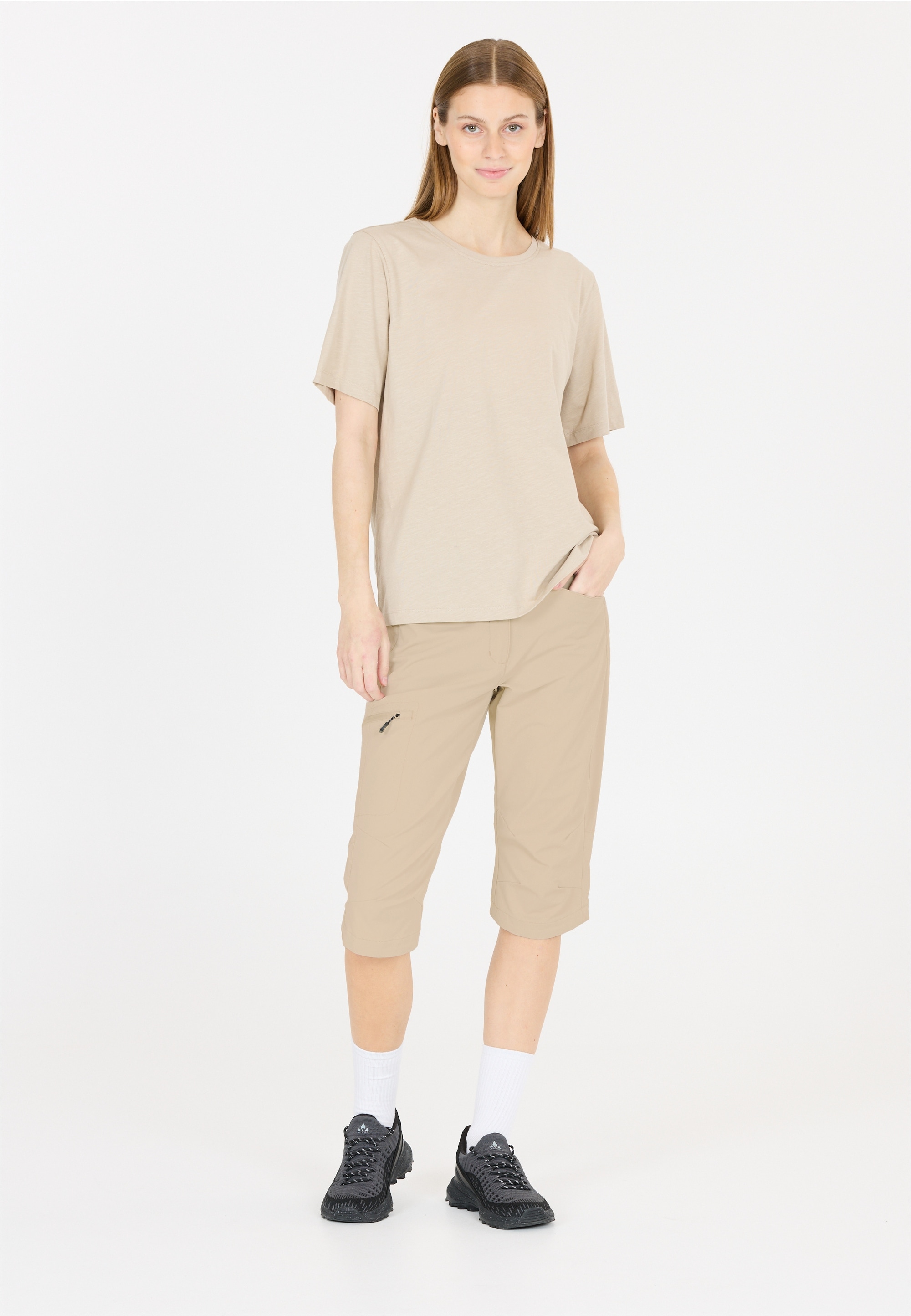 Outdoorhose WHISTLER "SHANNIE", Damen, Gr. 48, EURO-Größen, beige (sand), 94% Nylon, 6% Elasthan, unifarben, kurz, Hosen Outdoorhose, mit QUICK DRY Technologie