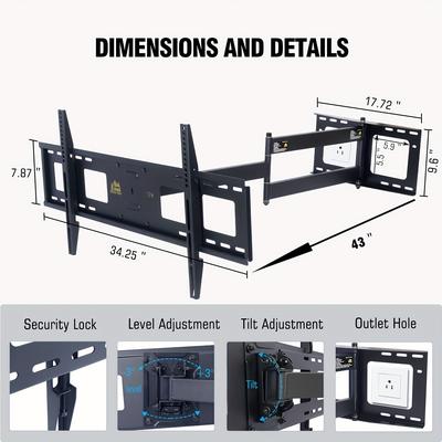 TEMU Mount Long Wall Bracket 1090mm, Full Motion Swivel Tilt Heavy Duty Tv Mount Corner Tv Bracket For 50-90 Inch Flat & Curved Tvs To 50kg Max Vesa 800x400mm Image