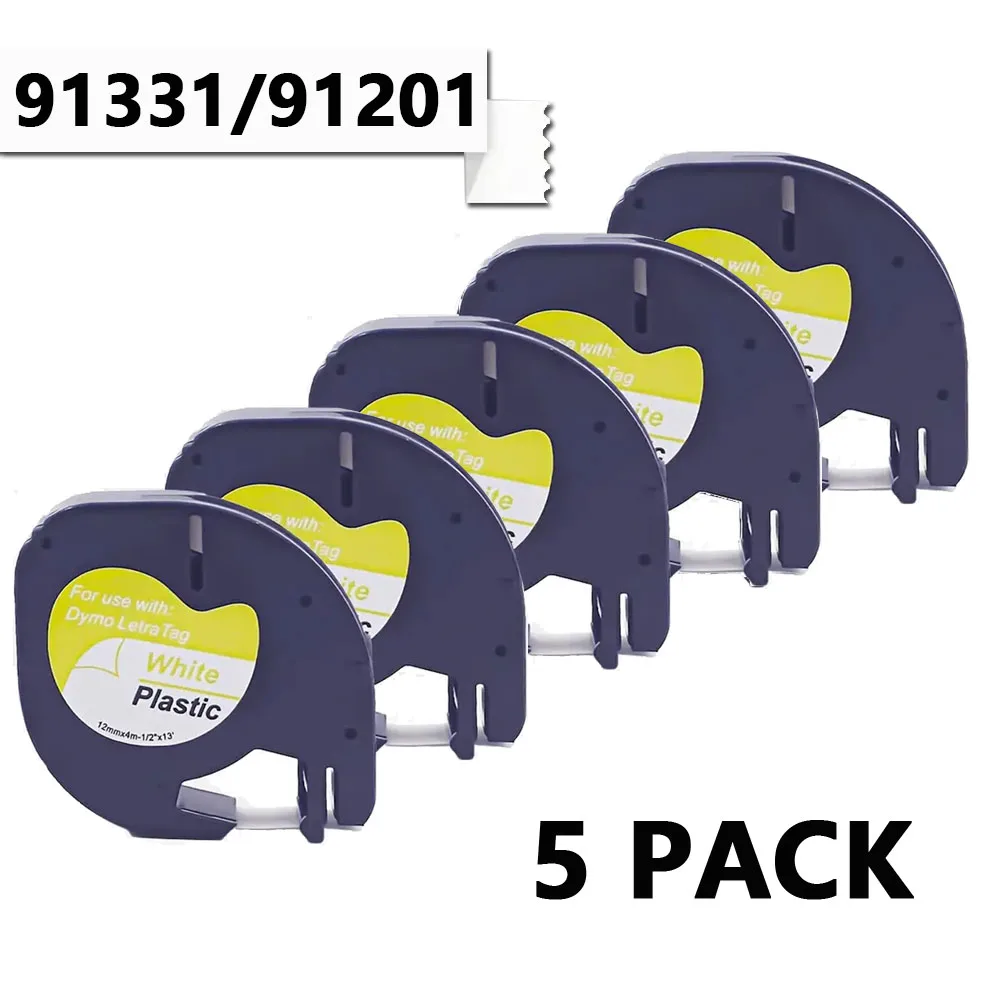 5 Stück Etikett Mehrfarbiges Etikett mit kompatiblem 12 mm Schwarz auf Weiß Dymo Letratag Kunststoffband LT 91201 91202 91203 91204 91205 für Image