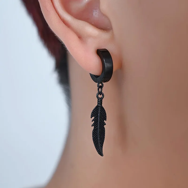 1 Stück Vintage minimalistische Ohrstecker für Teenager Ohr ohne Piercing Ohrringe Damen Herren Fake Pierced Feather Anhänger Ohrringe Schmuck Image