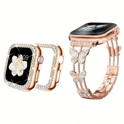 Diamantarmband + Stoßstangengehäuse für Apple Watch Band 40 mm 41 mm 44 mm 45 mm Luxus-Edelstahlarmband iWatch Serie 9 8 7 6 5 4 SE Image
