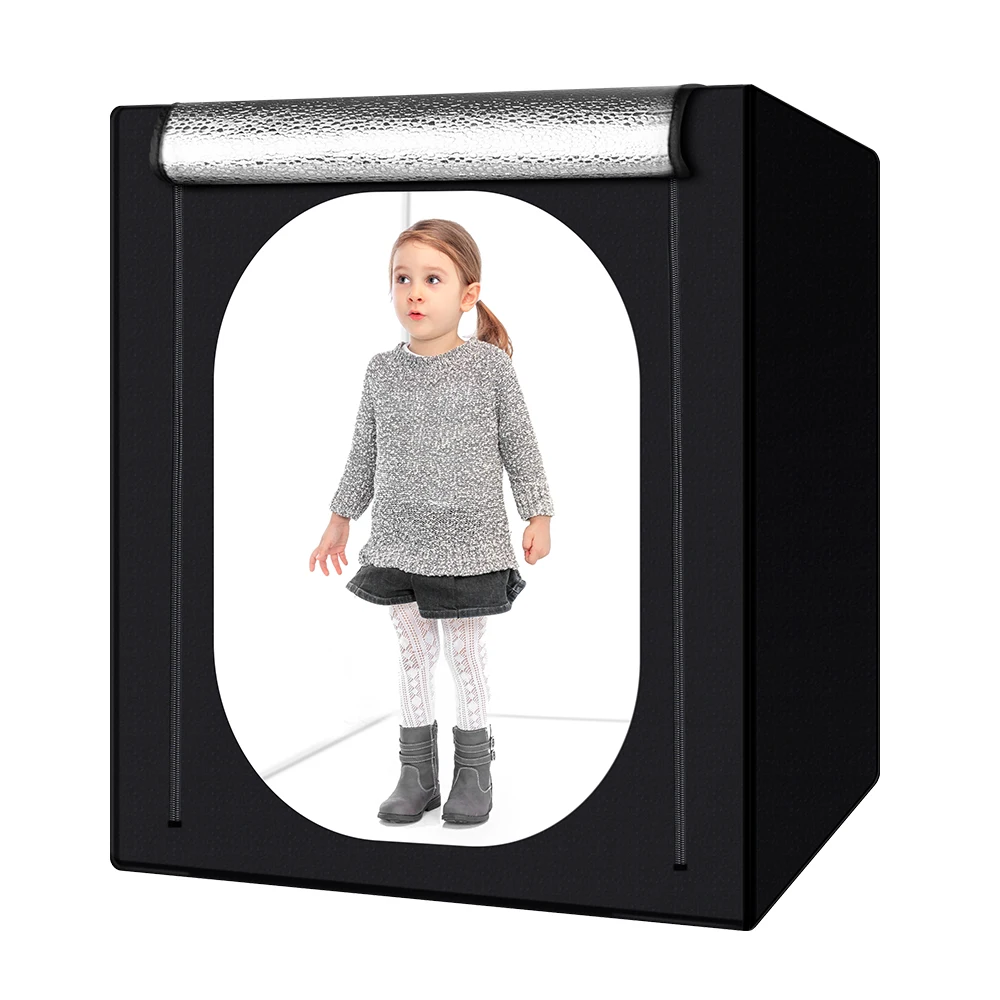 120 * 100 * 120 cm große Fotostudio-Leuchtkastenfotografie mit 3 LEDs und schwarzen, weißen, blauen Hintergründen, Schießkasten-Zelt für große Artikel Image