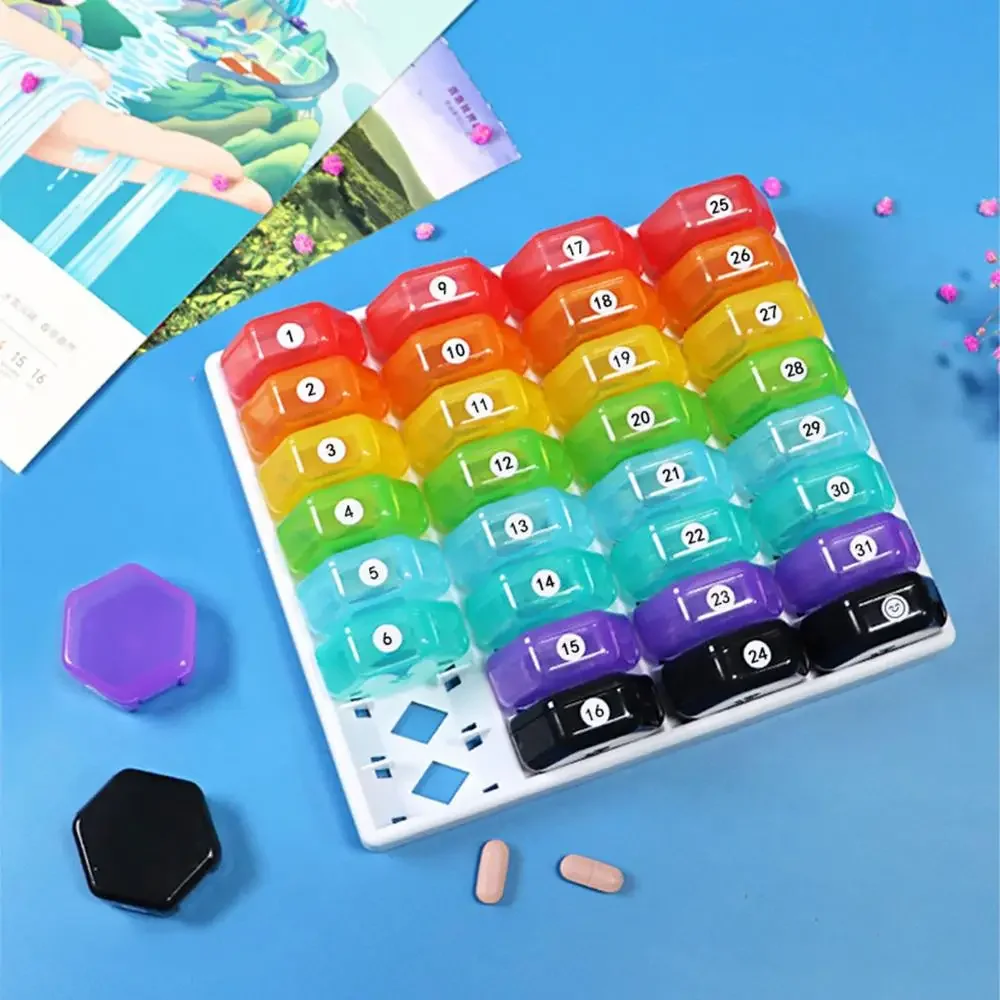 Monatlicher Pillen-Organizer, Ein-Monats-Pillendose, 31-teiliges Pillenetui zum Aufbewahren von Vitamin und Reise-Medizin-Organizer Image