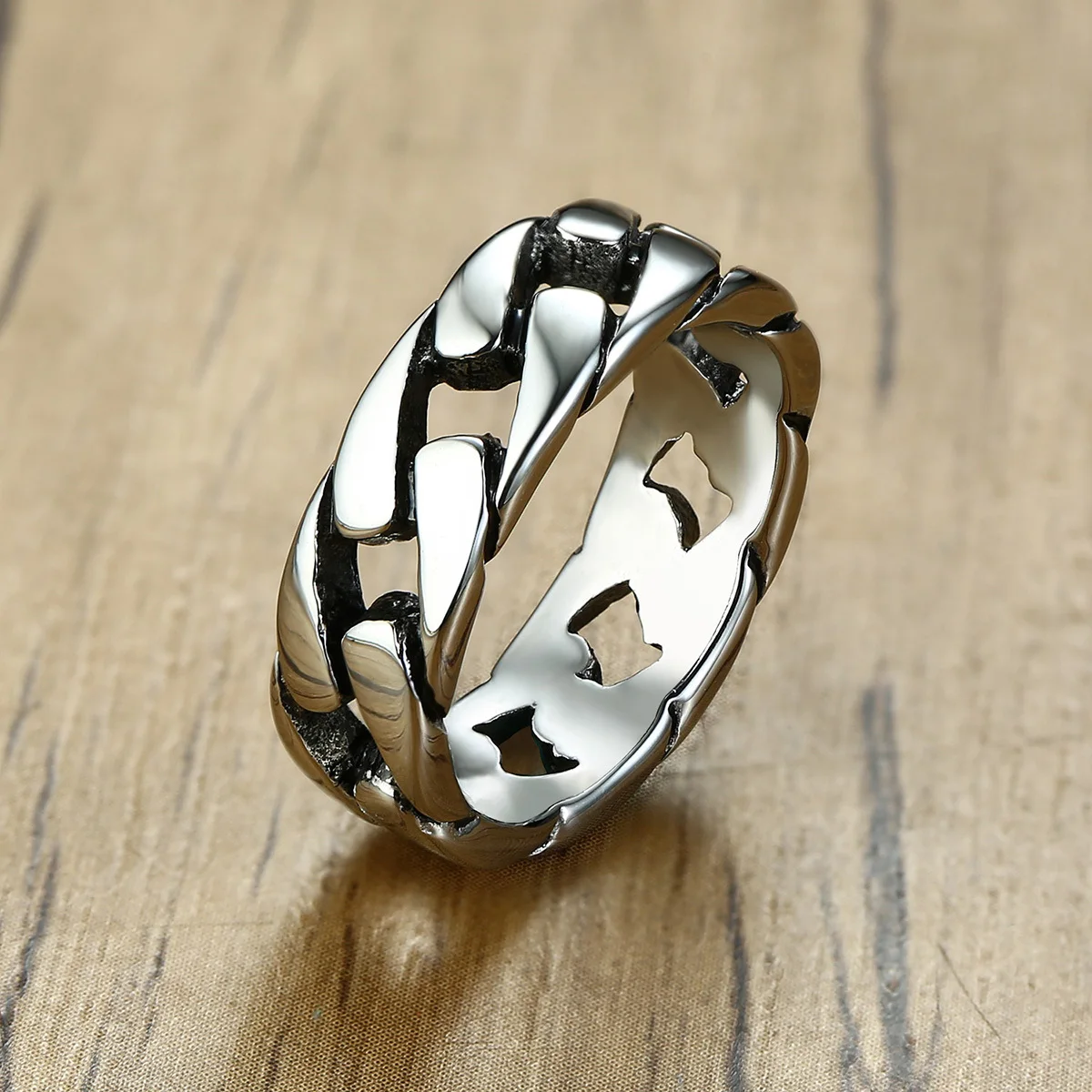Mann Vintage oxidierte Edelstahl Ringe Links geformt Finger Band, Punk Rock Alliance Vater Freund Valentinstag Geschenk Image