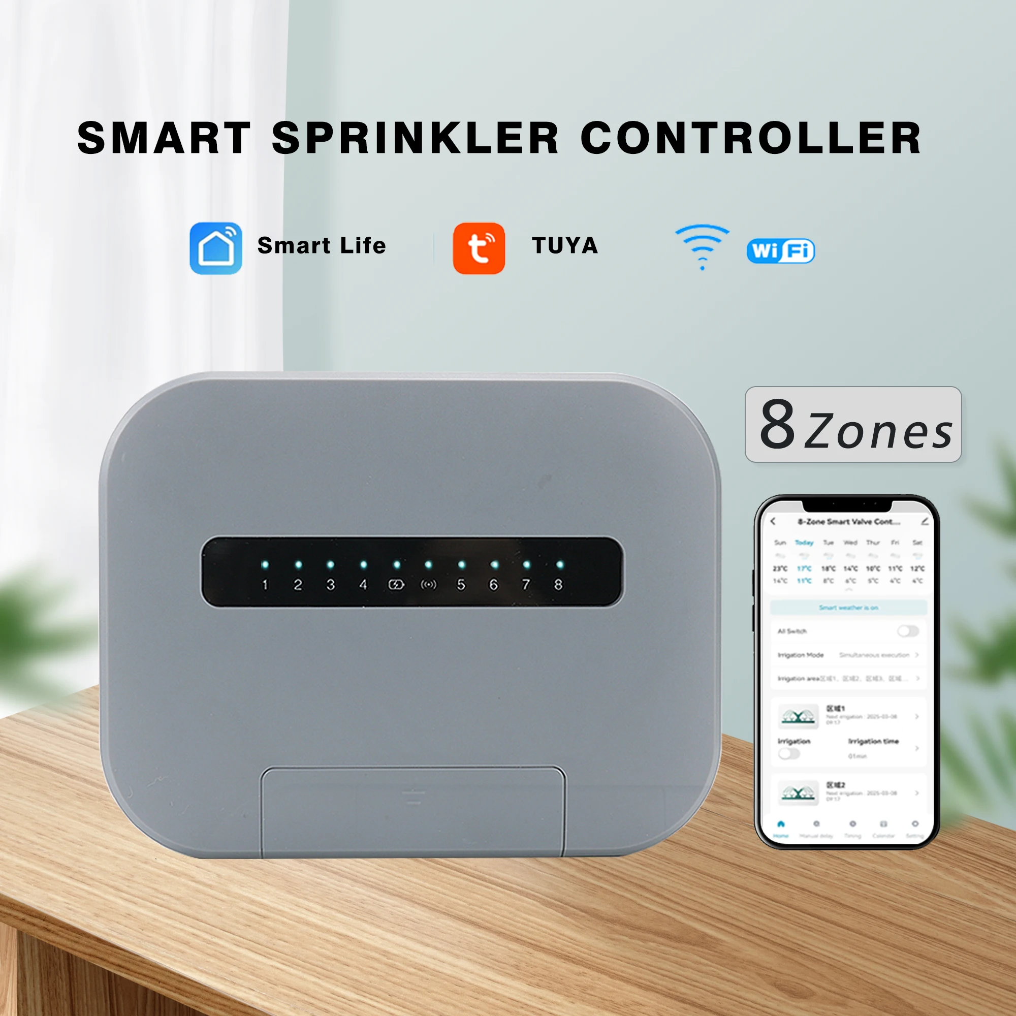 6/8 Station Tuya WiFi Indoor Smart Sprinkler Controller Bewässerungssystem Fernbedienung per Telefon Funktioniert mit Smartlife EU-Stecker Image