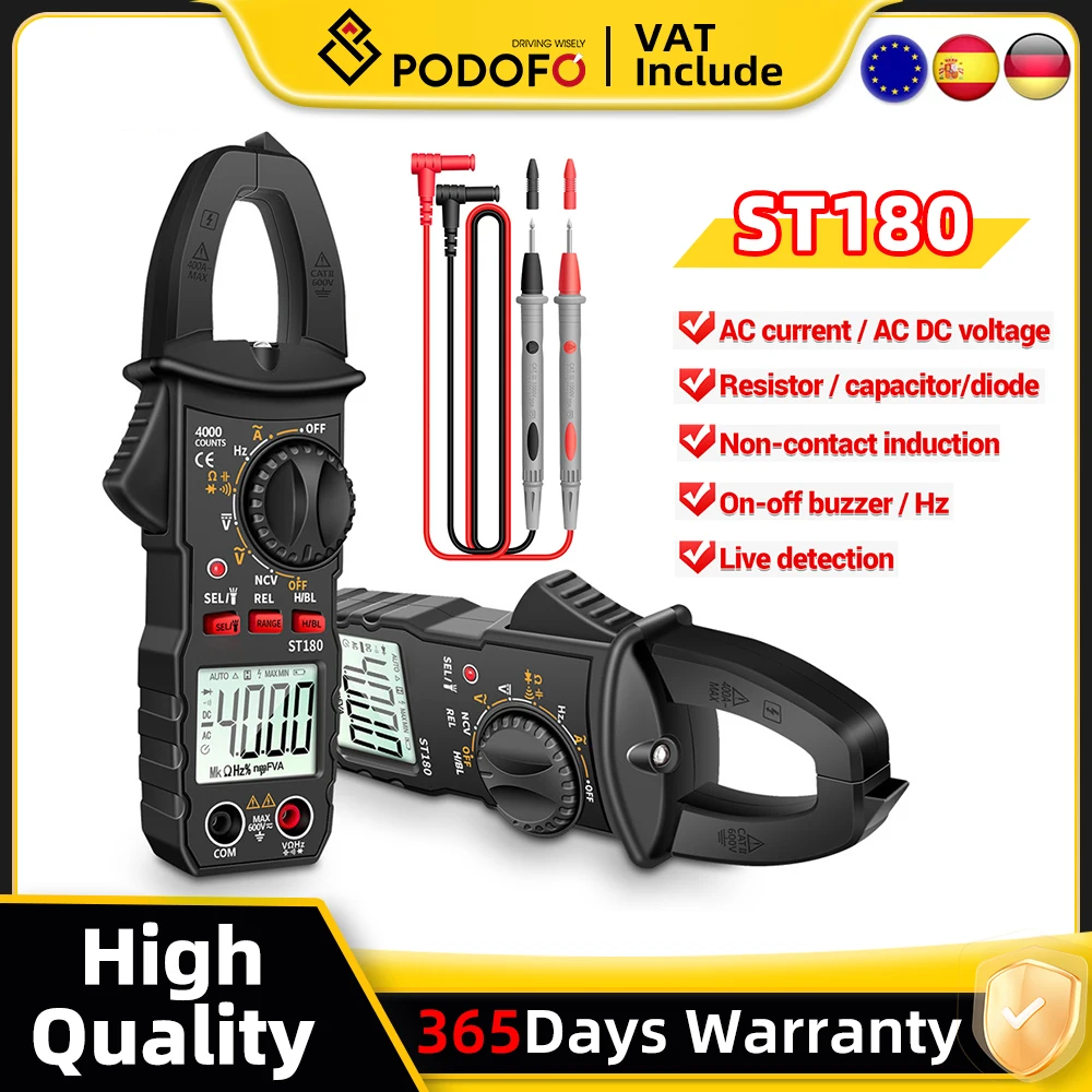 ST180 4000 Counts Digital Clamp Meter AC Current Multimeter Ammeter Voltage Tester Car Amp Hz Capacitance NCV Ohm Tool Image