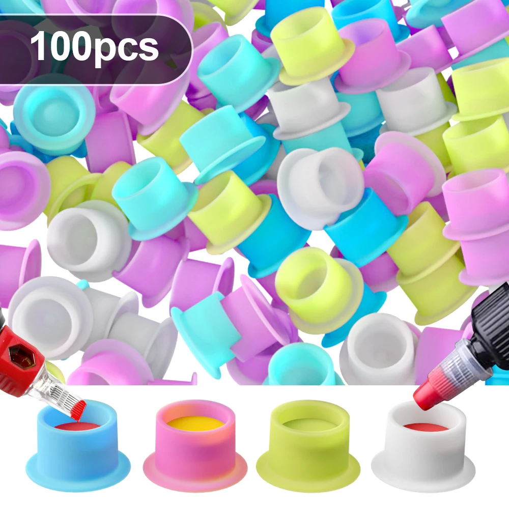 100Pcs Silikon Tattoo Ink Cups Herzförmige Basis Pigment Container Kappen für Permanent Make-Up Tattoo Liefert Tattoo Zubehör Image