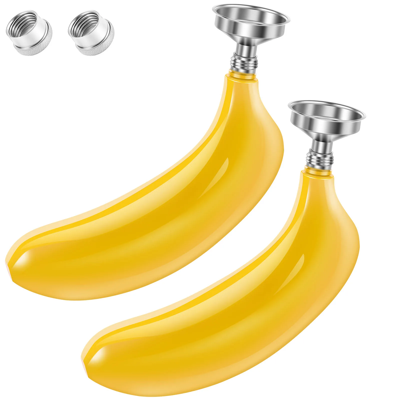 2 Stück Bananenflasche, 5 Unzen, Edelstahl, Bananenform, Flachmann, auslaufsicher, kreative Whiskey-Taschenflasche, Schnapstopf mit Trichtern Image