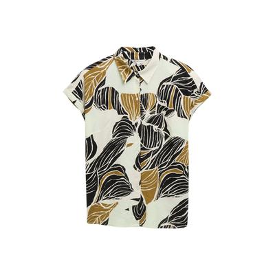 TOM TAILOR Damen Plus Size - Loose Fit Bluse mit Leinenanteil, beige, Gemustert, Gr. 46 Image