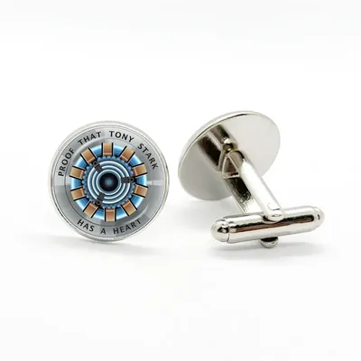 Proof That Tony Stark Has A Heart Cufflinks High Quality Glass Dome Photo Shirt Cufflinks Cuff Links