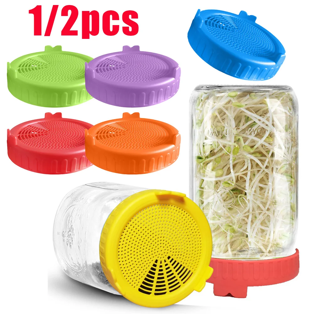 1/2pcs Sprouting Lid Seed Growing Fermentation Vegetable Sealing Lids Food Grade Mesh Sprout Cover Kit for Mason Jar