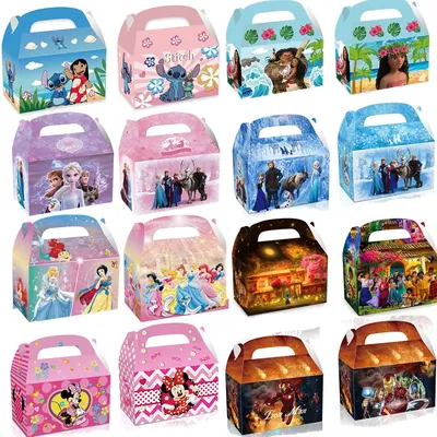 Lilo Stitch Minnie Mickey Frozen Themed Gift Box Kids Party Decor Baby Shower Paper Candy Bag Girl