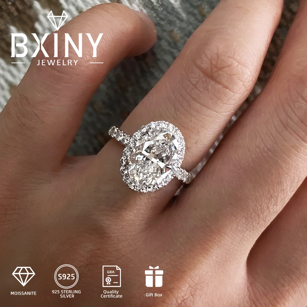 BXINY 1-5 Carati Taglio Ovale Moissanite Anelli S925 Argento Certificato GRA Lab Diamante per Le Donne Halo Promessa Fascia di Nozze Regali Gioielli