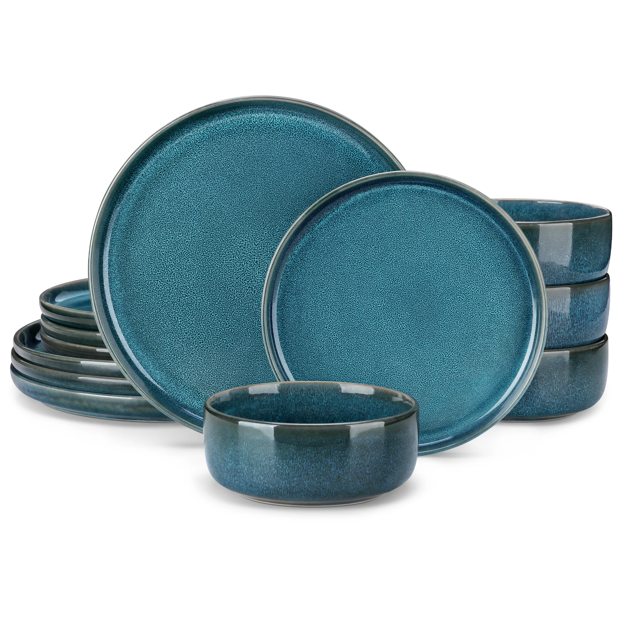 Vancasso Set di piatti in ceramica da 12/24 pezzi Set di stoviglie con bordo verticale con smalto reattivo blu con piatto da pranzo/dessert/cucina da 4/8 pezzi