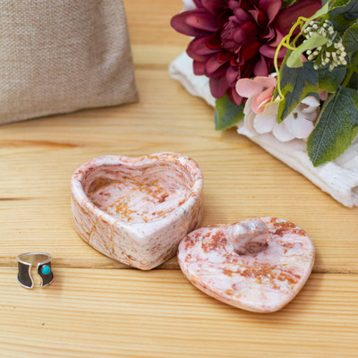 'Hand-Carved Marble Decorative Jewelry Box with Heart Design'
