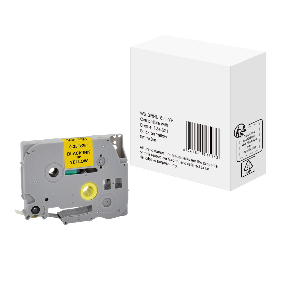 Schriftband wie Brother TZe-621 9mmx8m schwarz auf gelb Image