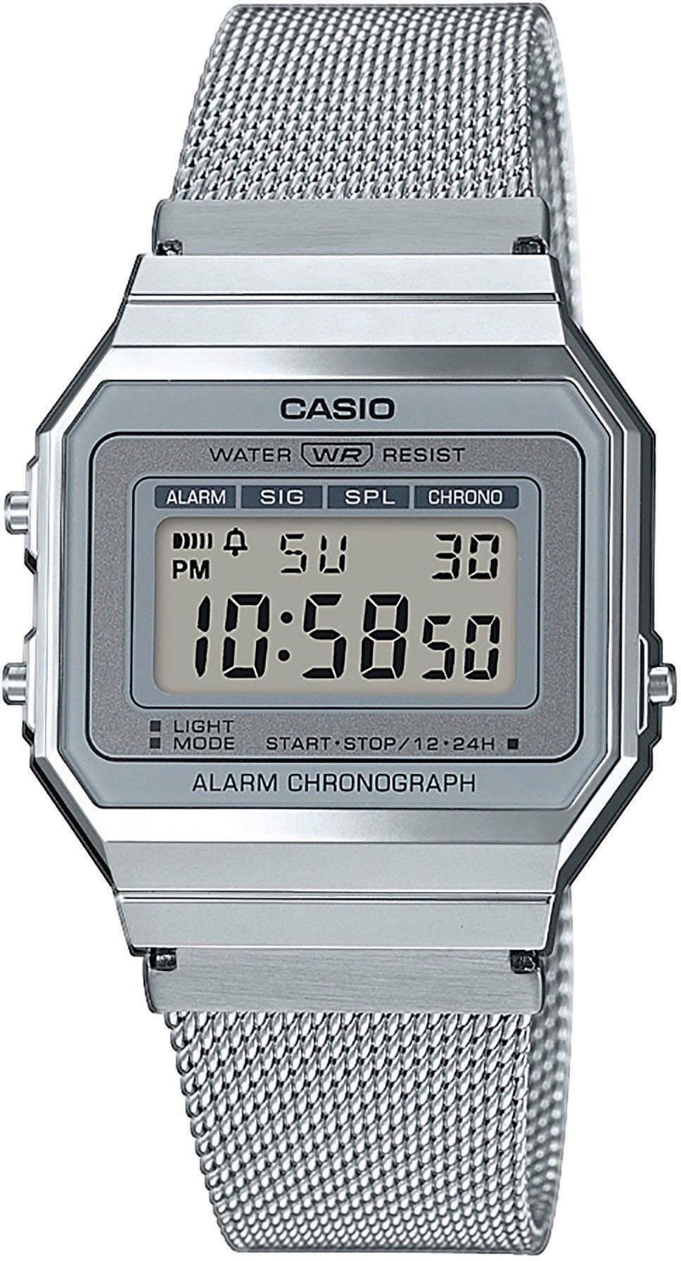Chronograph CASIO VINTAGE, silber (silberfarben, grau), Armbanduhren, Damen, Chronograph, Quarzuhr, Armbanduhr,Damenuhr,Herrenuhr,Digitaluhr, Edelstahlarmband