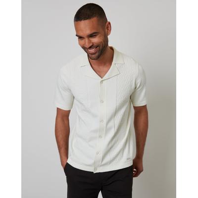 Threadbare Men's Ecru Textured Panel Revere Collar Knitted Shirt