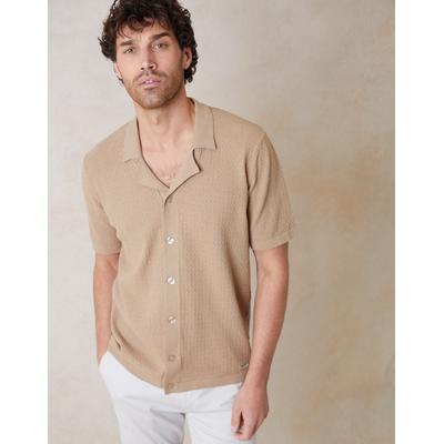 Brown Textured Revere Collar Knitted Shirt