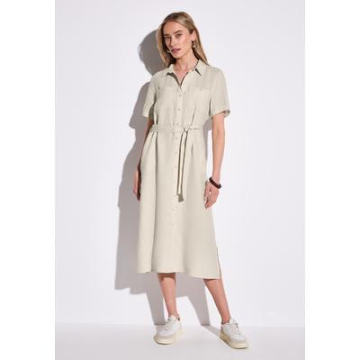 Midikleid STREET ONE, Damen, Gr. 44, EURO-Größen, moonstone sand, Stoff, 100% Leinen, unifarben, casual, gerade wadenlang, V-Ausschnitt, Kurzarm Bündchen, Kleider, mit Bindegürtel zum Taillieren Image