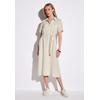 Midikleid STREET ONE, Damen, Gr. 46, EURO-Größen, moonstone sand, Stoff, 100% Leinen, unifarben, casual, gerade wadenlang, V-Ausschnitt, Kurzarm Bündchen, Kleider, mit Bindegürtel zum Taillieren