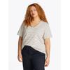 V-Shirt TOMMY HILFIGER CURVE "CRV MODERN CO LINEN V-NK SS", Damen, Gr. 48, calico, schwarz night navy stp, Web, Obermaterial: 55% Leinen, 45% Baumwolle, gestreift, casual, V-Ausschnitt, Kurzarm, Shirts, in Großen Größen