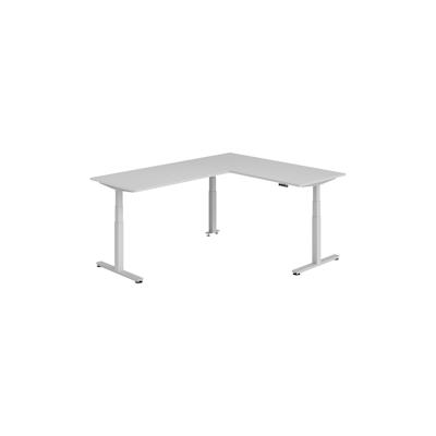 bümö Eckschreibtisch elektrisch höhenverstellbar L-Form: 180 x 240 cm in grau, Gestell silber - Stehschreibtisch mit Memory-Steuerung, elektrischer Image