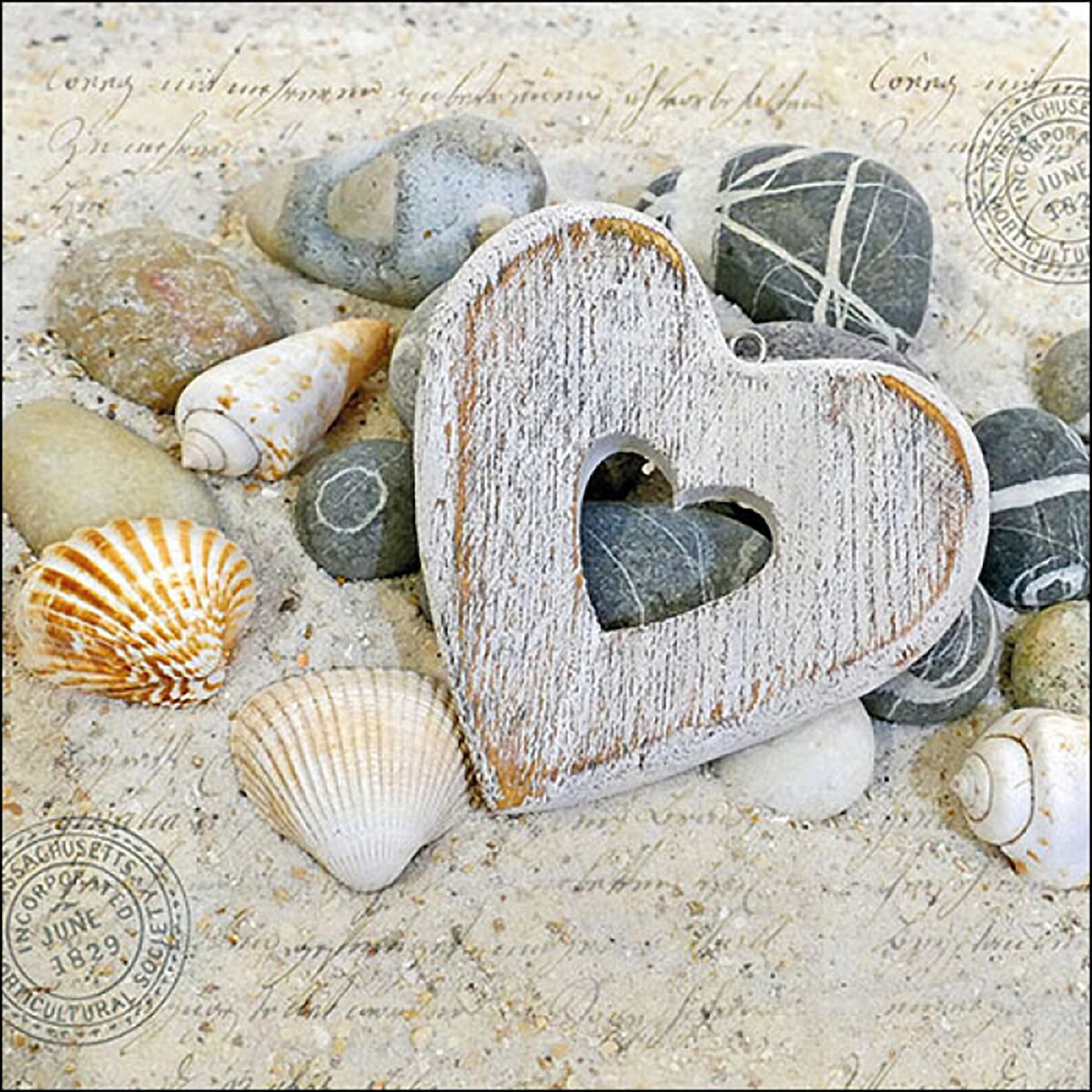 Ambiente 20 Servietten Papier 33x33cm 3-lagig - hochwertige Einweg Papierservietten Treibholz Herz Muschel Partyservietten maritim Sommer Urlaub Strand Meer Image