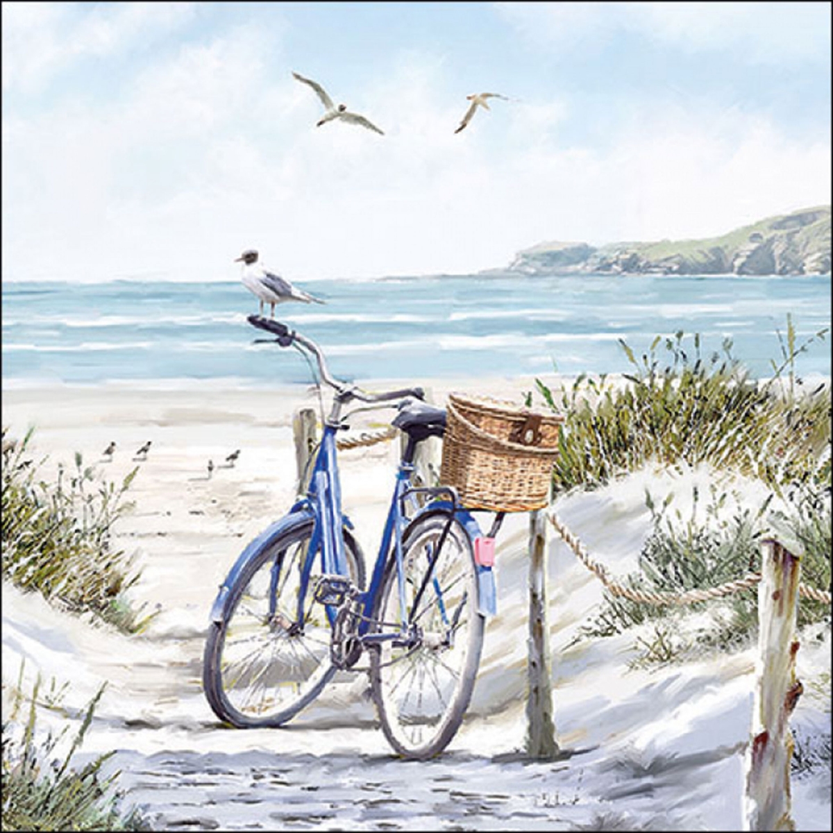 Ambiente 20 Servietten Papier 33x33cm 3-lagig - hochwertige Einweg Papierservietten Fahrrad Dünen Meer Möwe Küste maritim Sommer Strand Naturmotiv Tischdeko Image