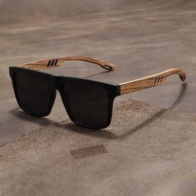 TEMU 1pc Walnut Half Frame Non-prescription Glasses, Ultra Lightweight, With , Vintage Style, For Men, Women, Ordinary Decorativ Image