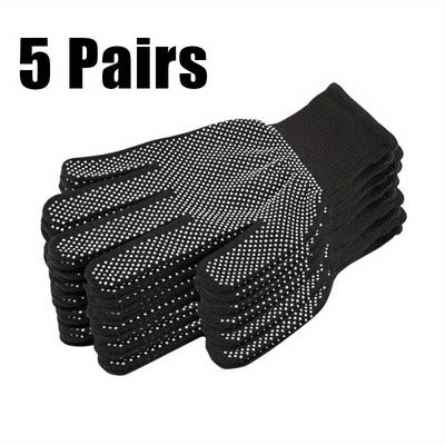 TEMU Unisex Non-slip Polyester Knitted Gloves | 5 Pairs | Breathable & For Cycling, Driving, Bbq | Machine Washable | Black With Textured Grip | Ideal For Outdoor Activities, Bike Gloves Image