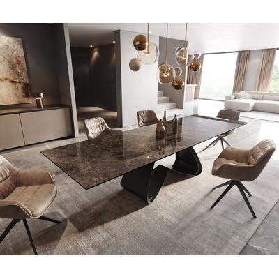 DELIFE Esstisch Edge 200-300x100 Keramik Laminam® Emperador Extra Lucidato Dunkelbraun W-Gestell Schwarz ausziehbar, Esstische
