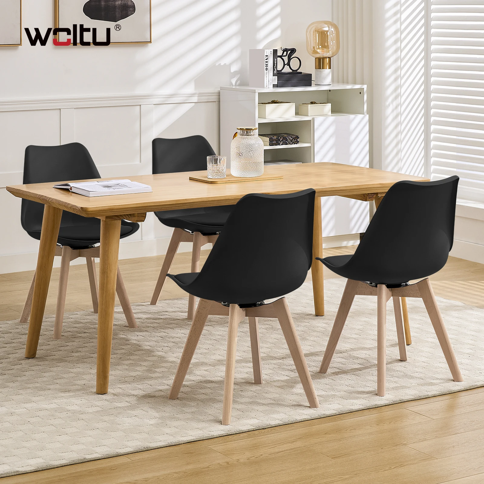 4 TEILE/SATZ Moderne drehbare Esszimmerstühle, gepolsterte Stühle, Massivholz-Kunstleder-Esszimmerstühle für Küche und Wohnzimmer