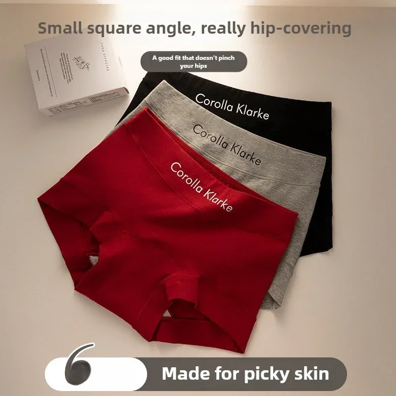 Damen-Boxershorts aus reiner Baumwolle, antibakteriell, nicht abfärbend, mittlere Taille, hüftumwickelt, für Mädchen, Sportstil, rote Boxershorts, Sicherheitshose Image