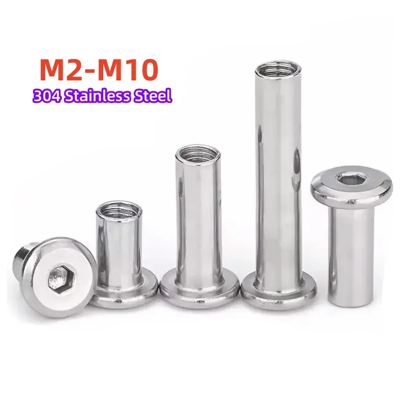 M2 M3 M4 M5 M6 M8 M10 304 Edelstahl Flacher Innensechskant Kopf Möbelnieteinsatz Gelenkhülse Verbindungsmutter Image